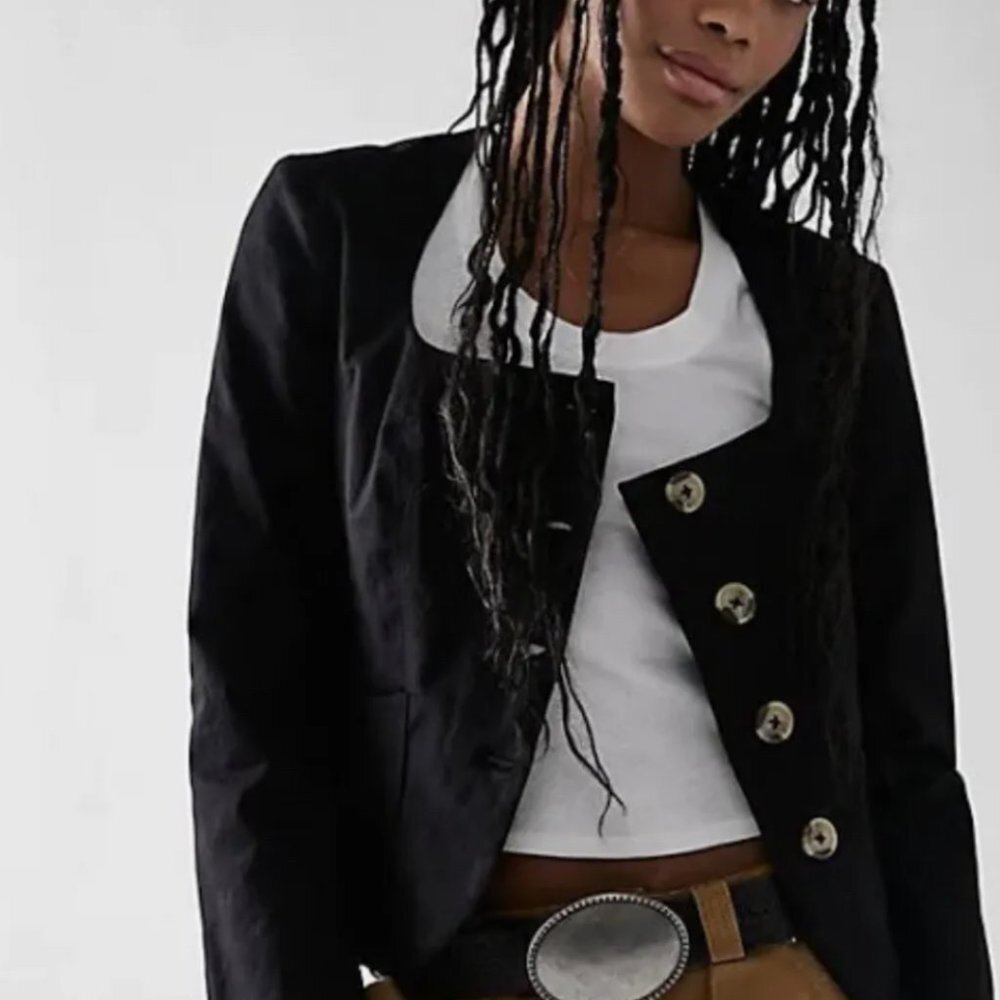 NWT Free People | Womens Black Button Courtship Fitted Blazer | Womens XL